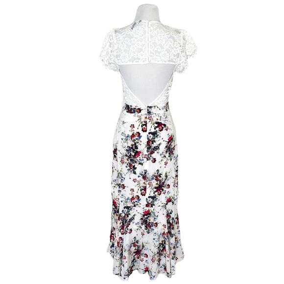 Marissa Webb Imani Floral Print Silk Lace Cutout Midi Dress White Size XS - Picture 3 of 7